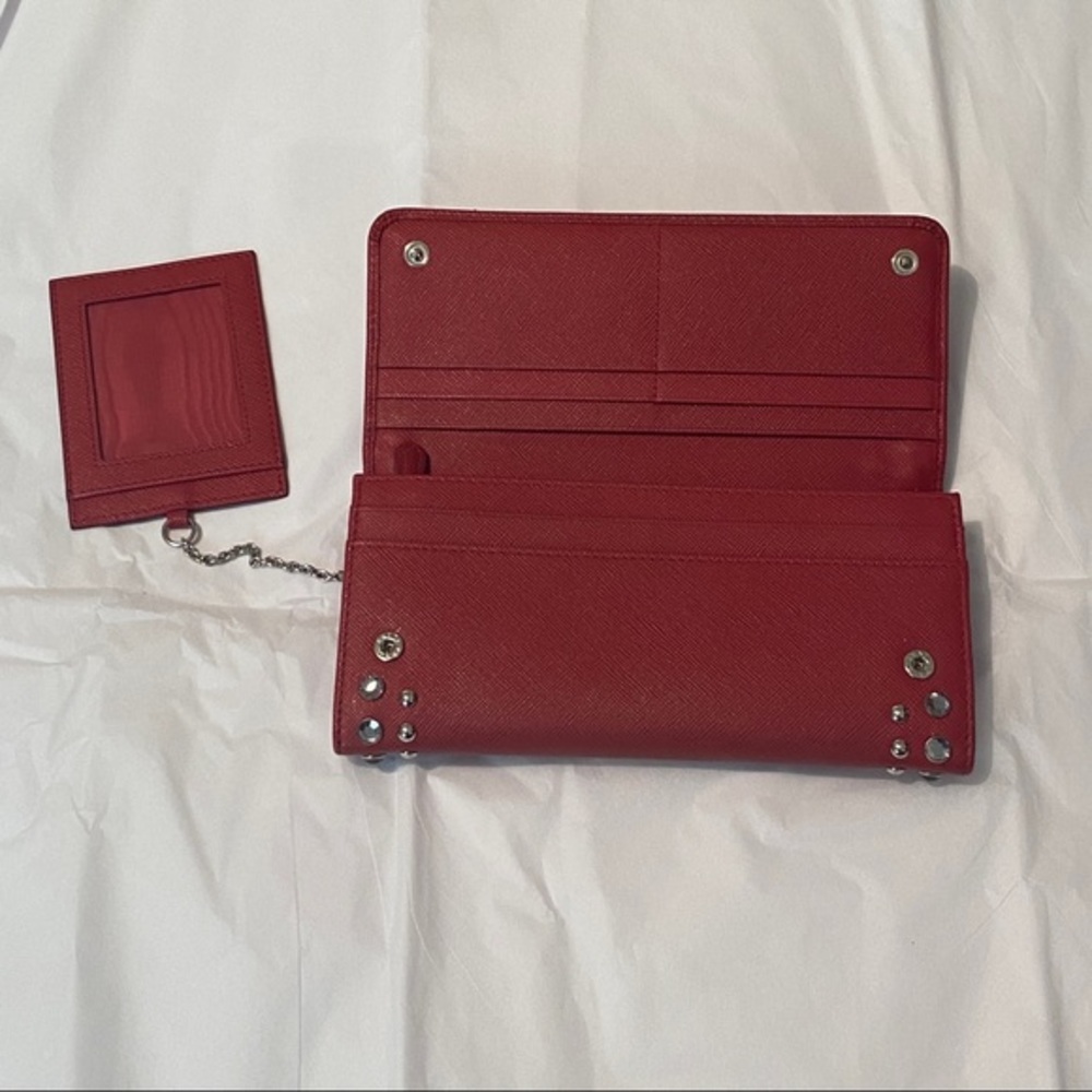 PRADA RED SAFFIANO STUDDED BORCHI CONTINENTAL WALLET - Picture 5 of 10